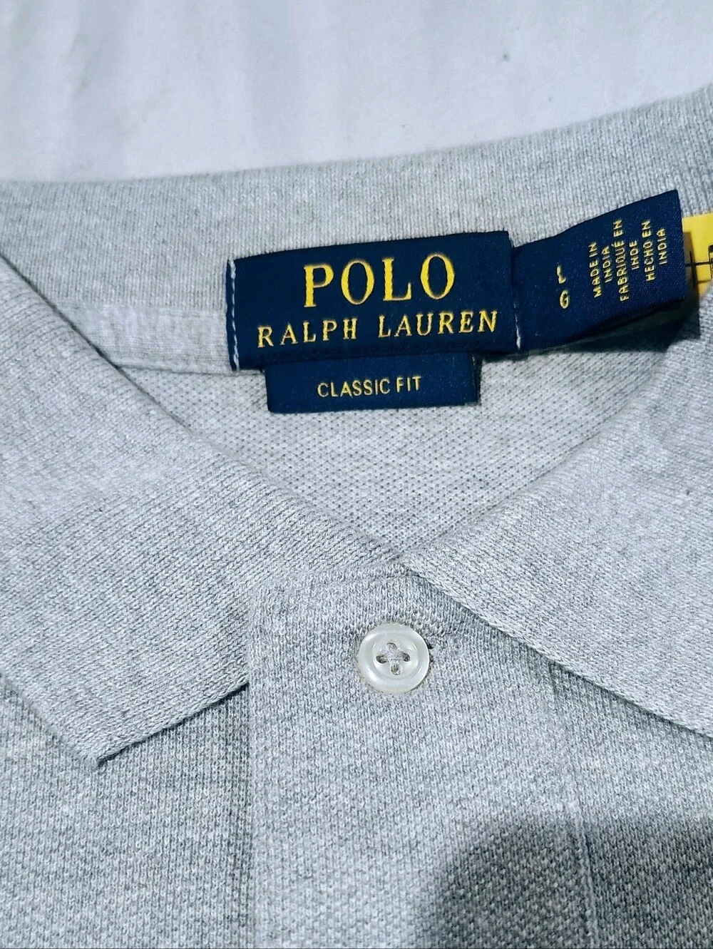 Ralph Lauren Light Gray Polo with Navy Logo and Gold Crest Size Large NWT